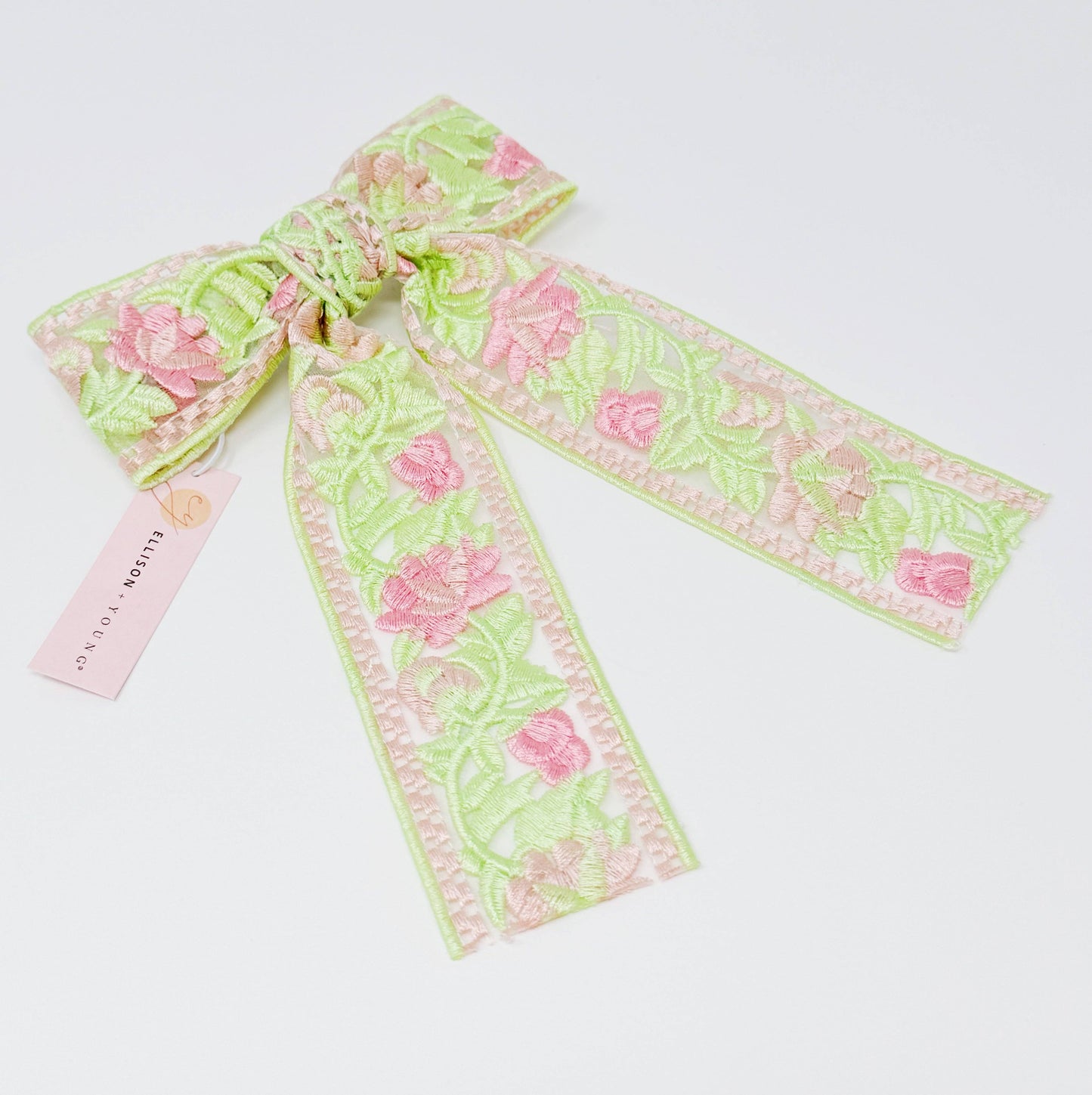 Ellison+Young - Lacey Flower Embroidered Bow Hair Clip