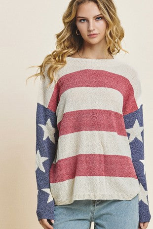 Star and Stripes Printed Knit Sweater