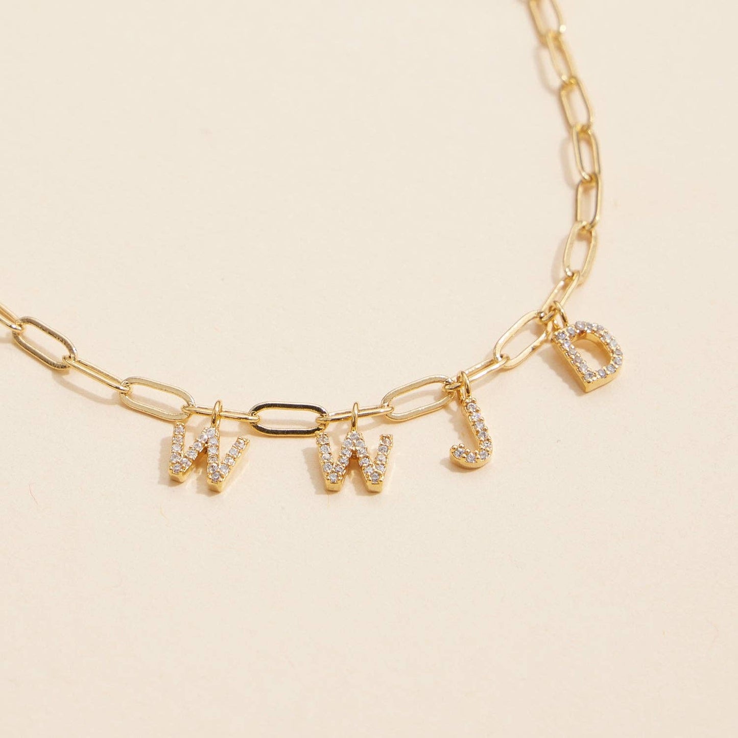 Sparkling "WWJD" Cubic Zirconia 18K Gold Charm Necklace