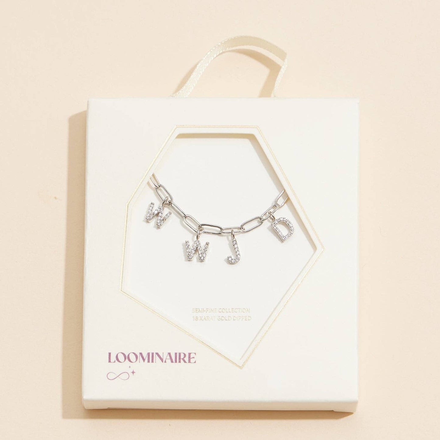 Sparkling "WWJD" Cubic Zirconia 18K Gold Charm Necklace