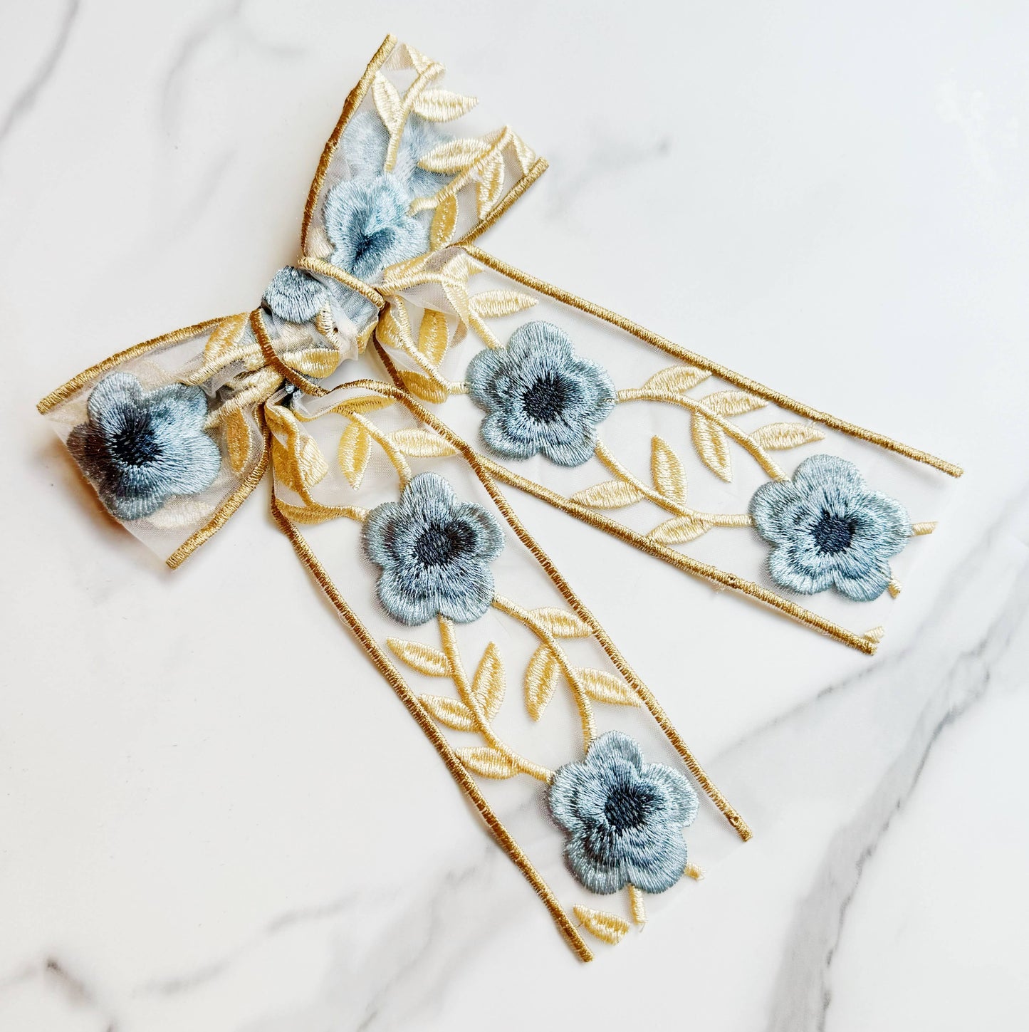 Ellison+Young - Lacey Flower Embroidered Bow Hair Clip