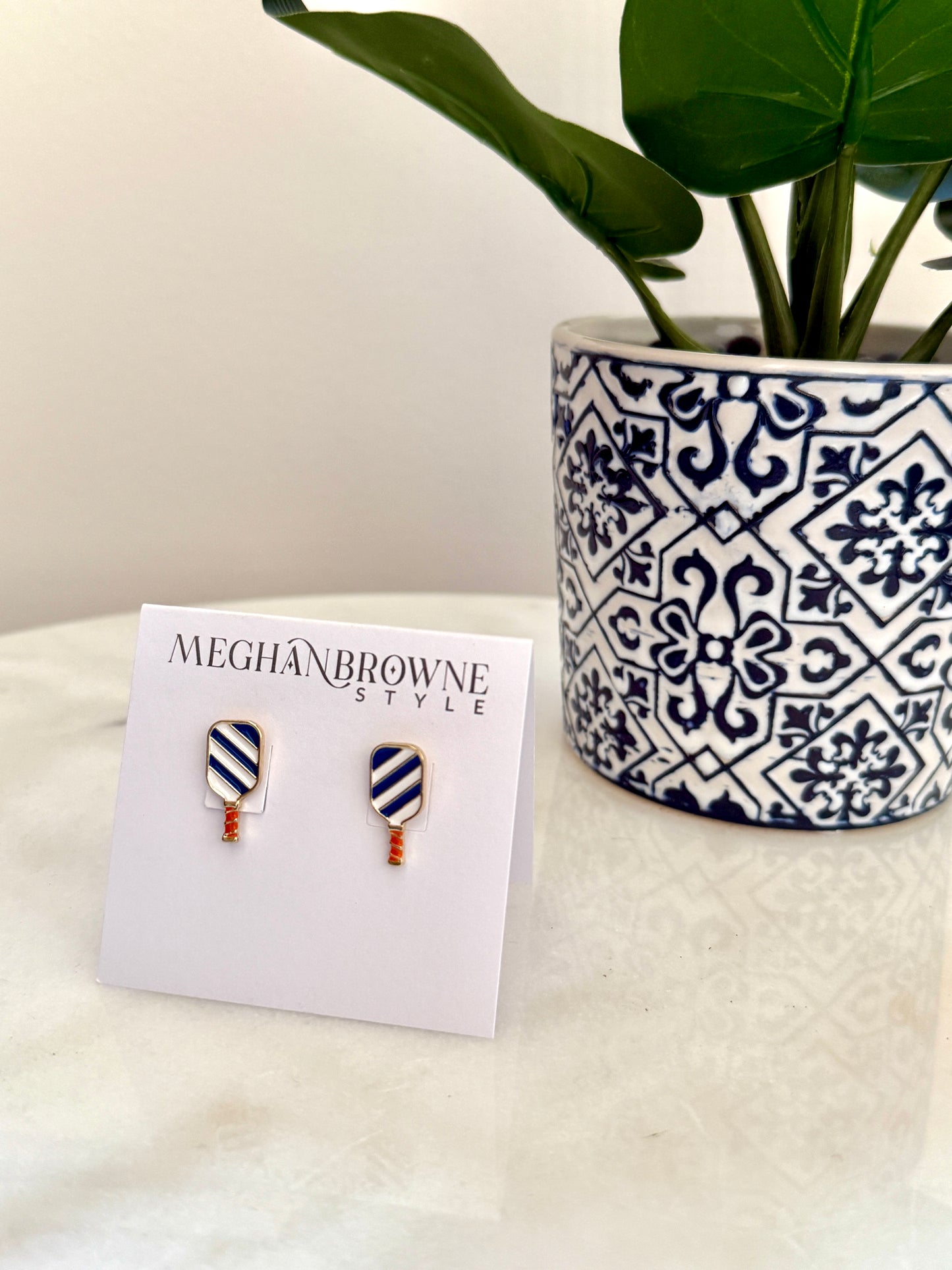 Blue Stripe Pickleball Earrings