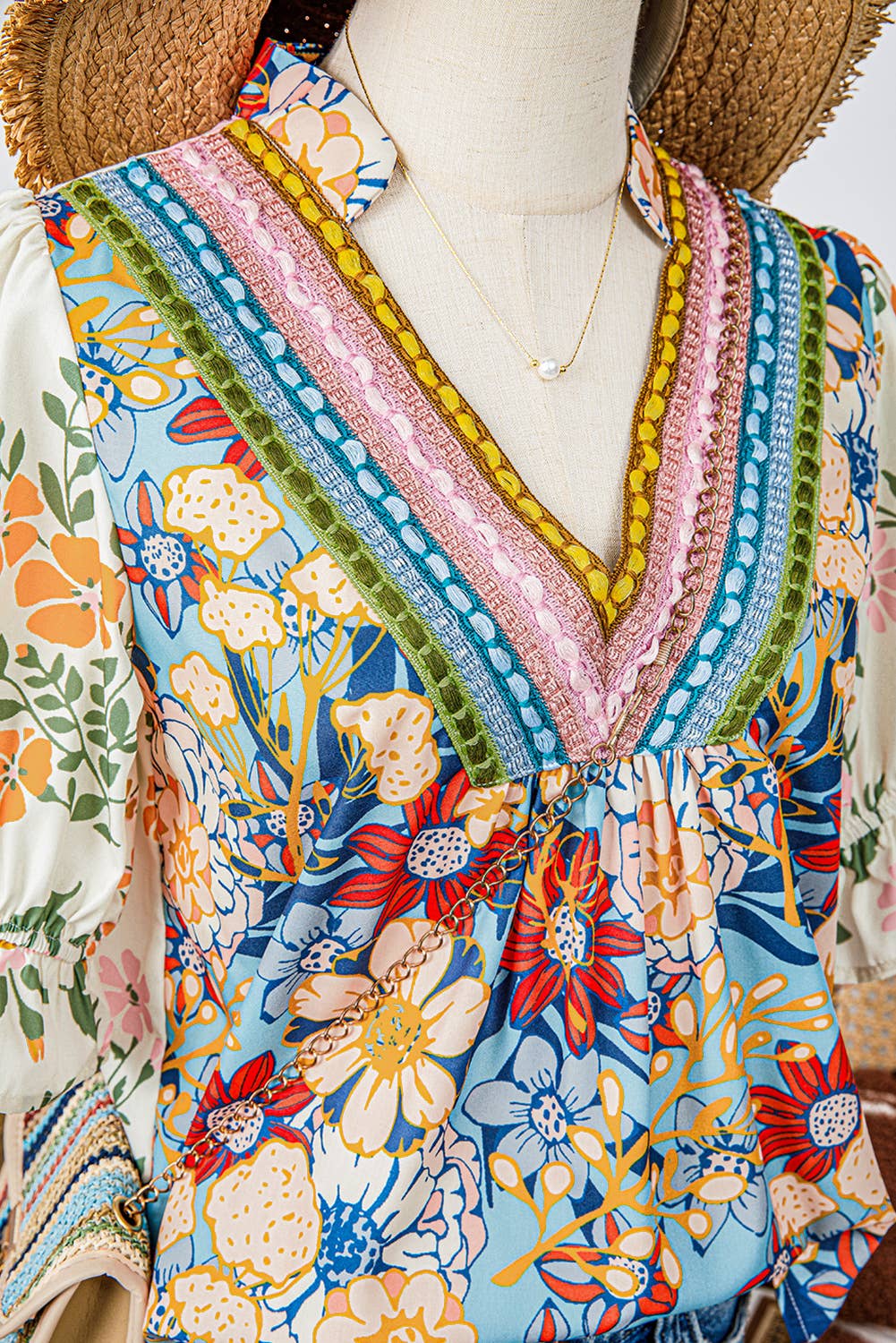 Boho V Neck Half Sleeve Boho Floral Blouse