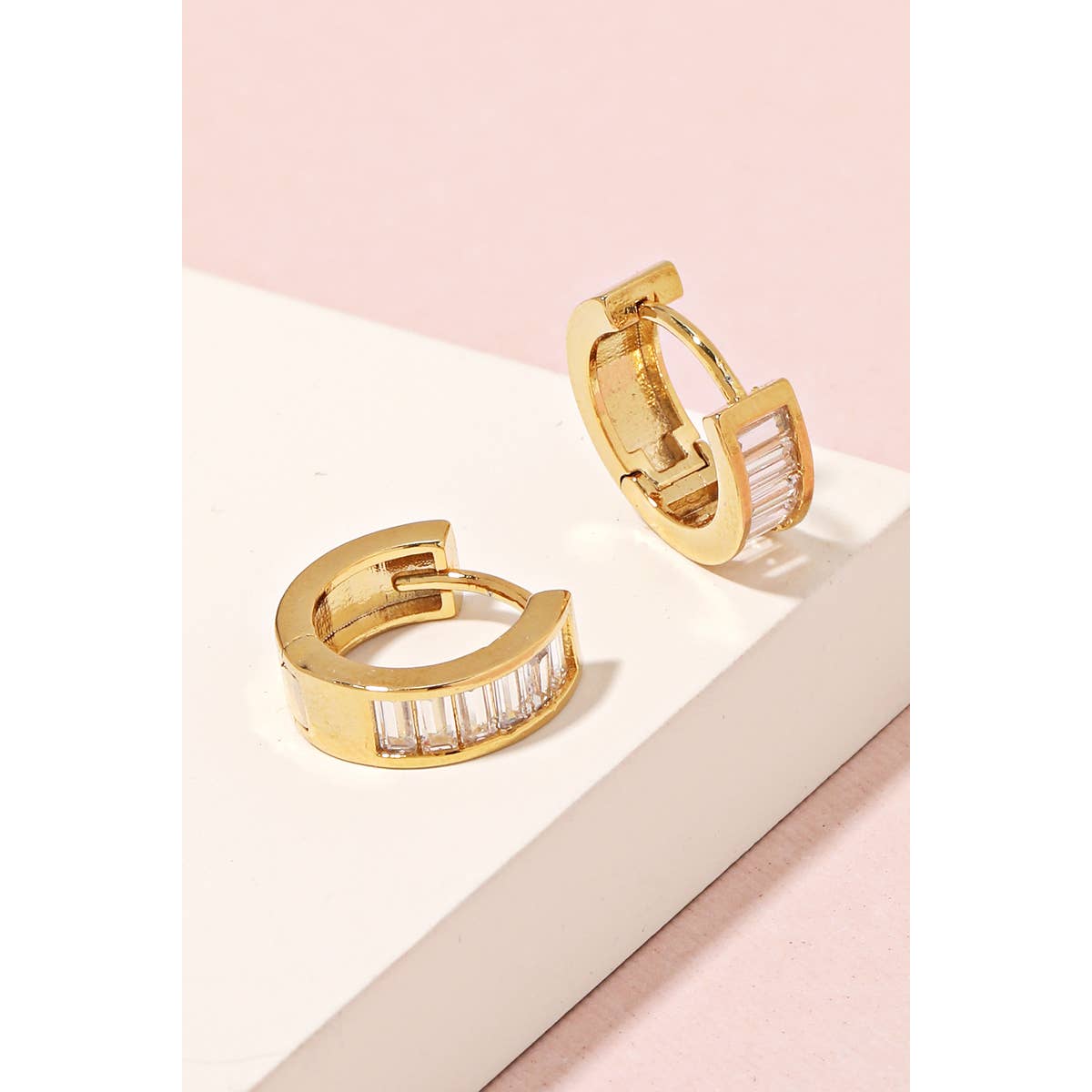 Baguette Studded Hoop Earrings