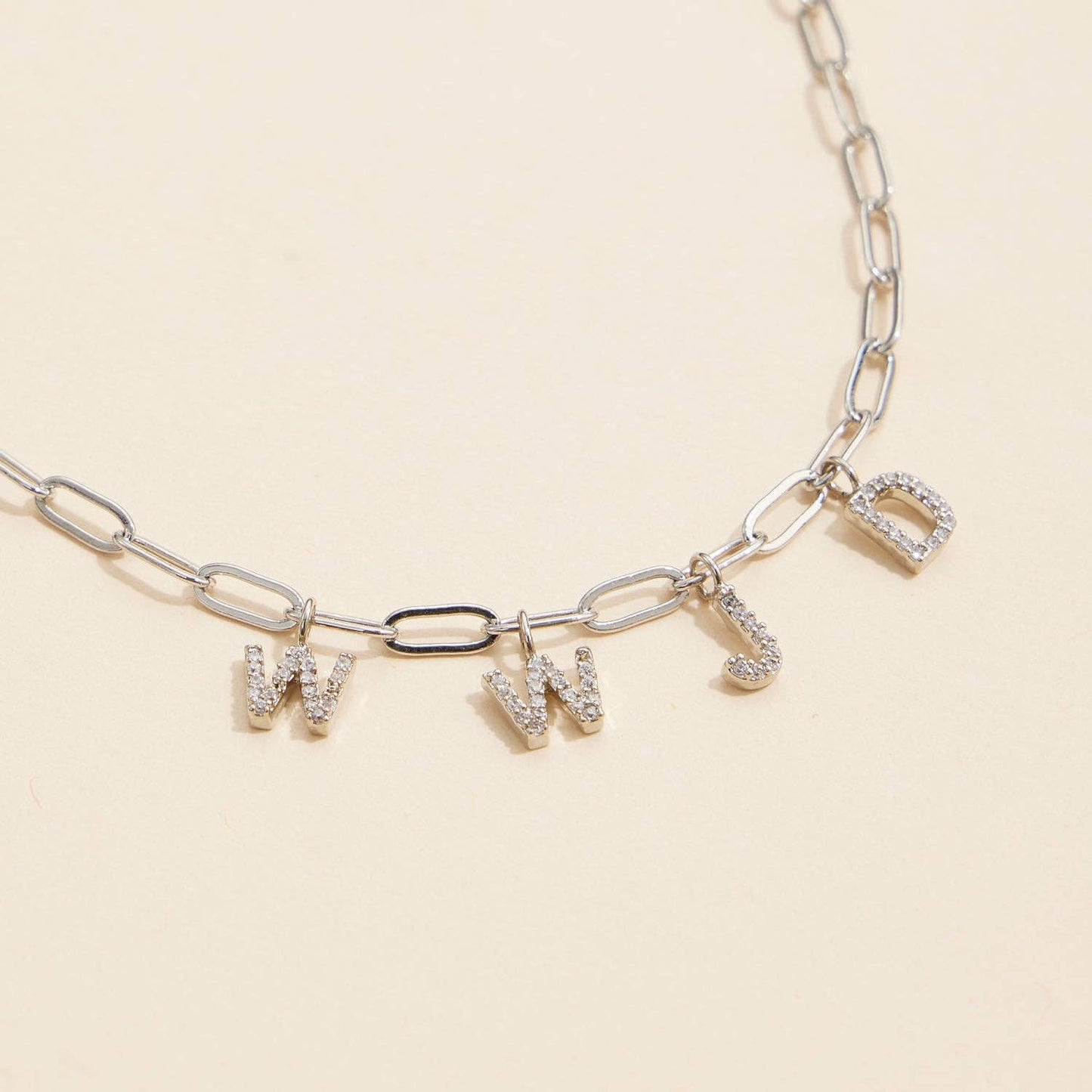 Sparkling "WWJD" Cubic Zirconia 18K Gold Charm Necklace