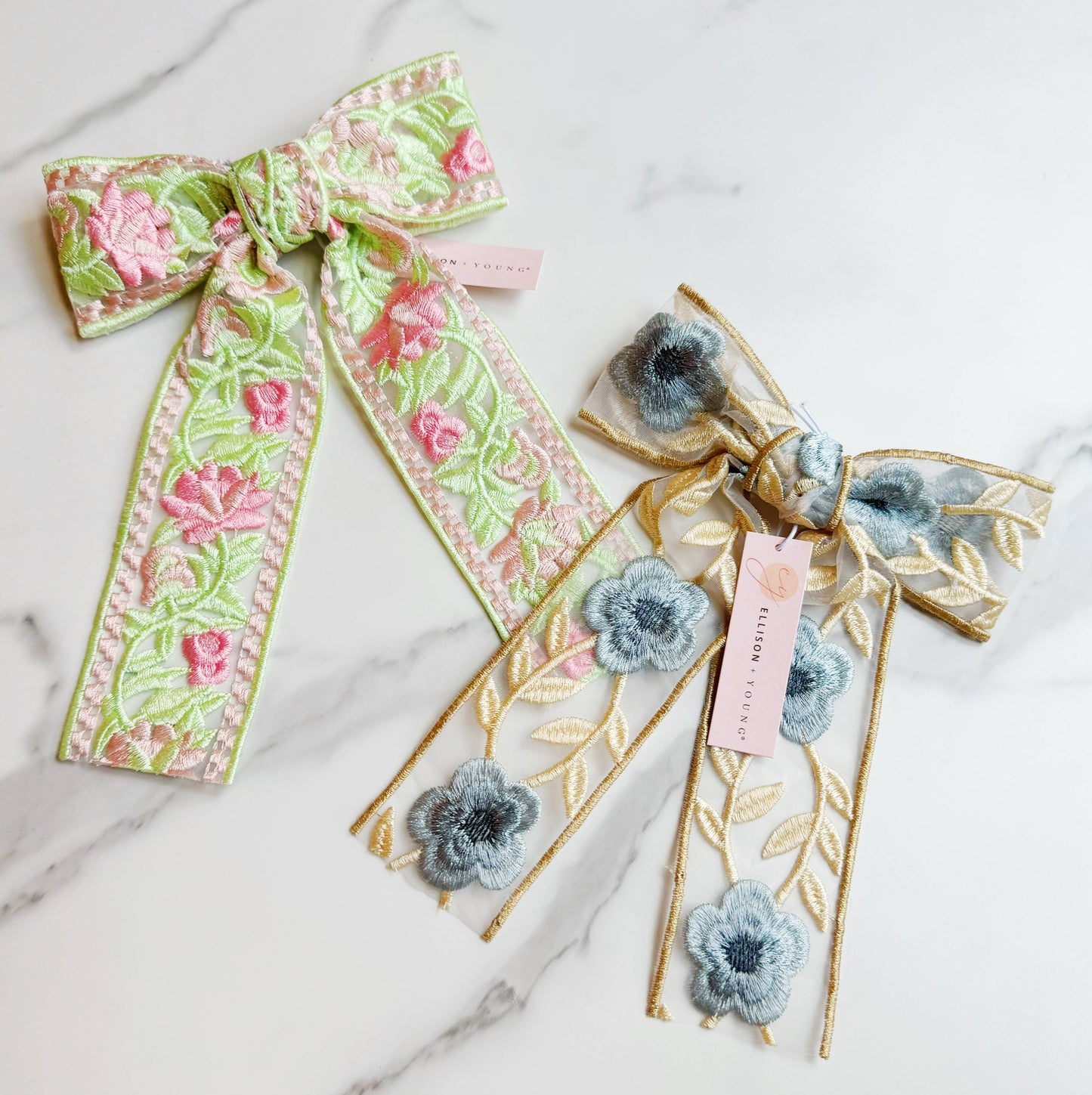 Ellison+Young - Lacey Flower Embroidered Bow Hair Clip